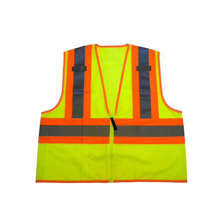 AZUSA SAFETY Hi-Visibility ANSI Lime/Orange Mesh Vest, Zip Closure, Inside Pocket, L/XL MTTVL